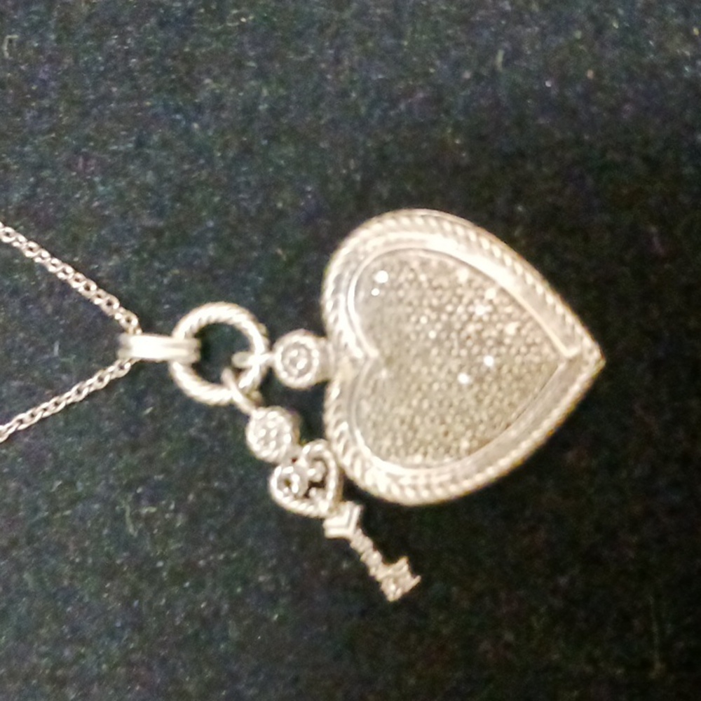Diamond heart and key sterling necklace.